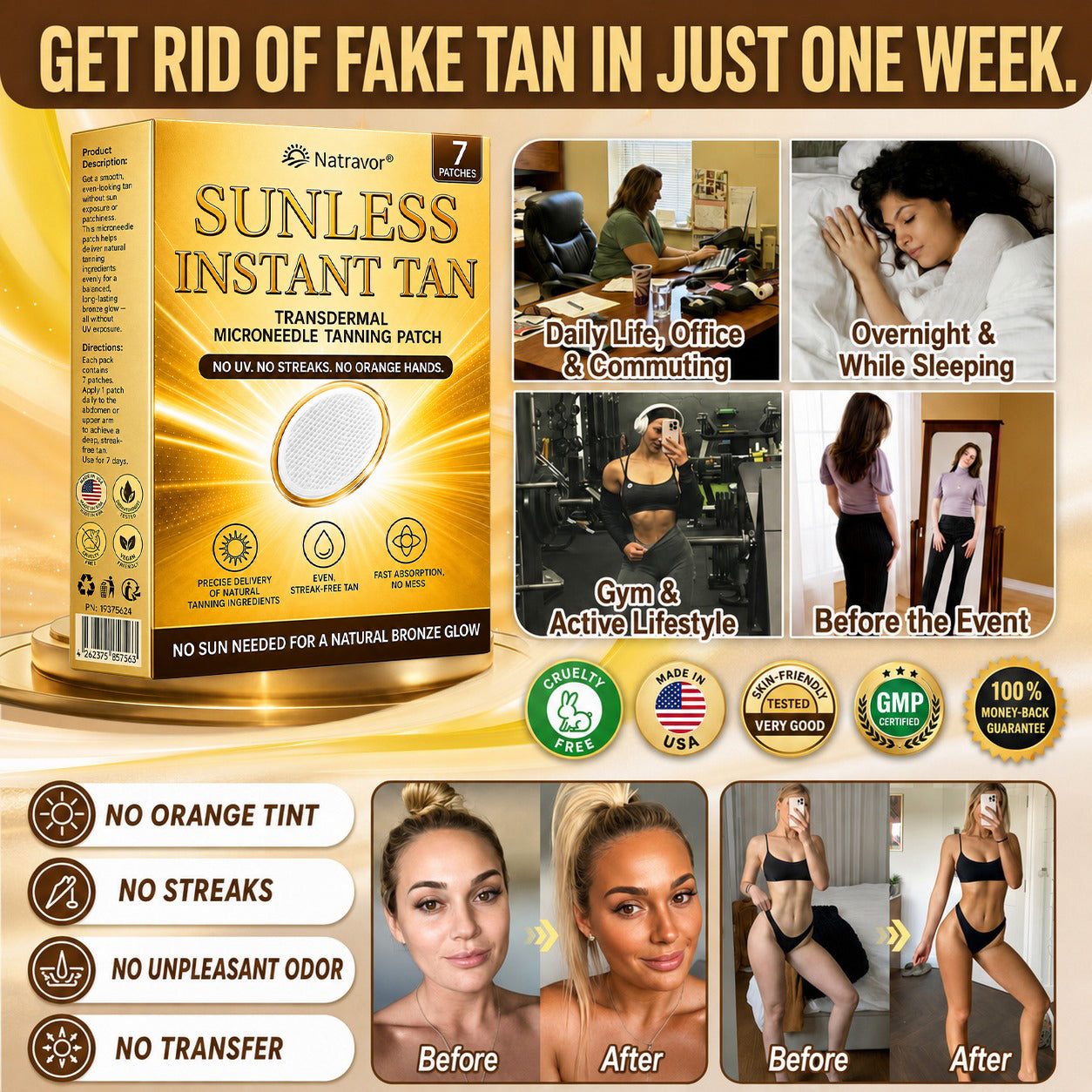 ⭐ Natravor® Microneedle Tanning Patches: A Natural Bronze Glow Without UV & DHA